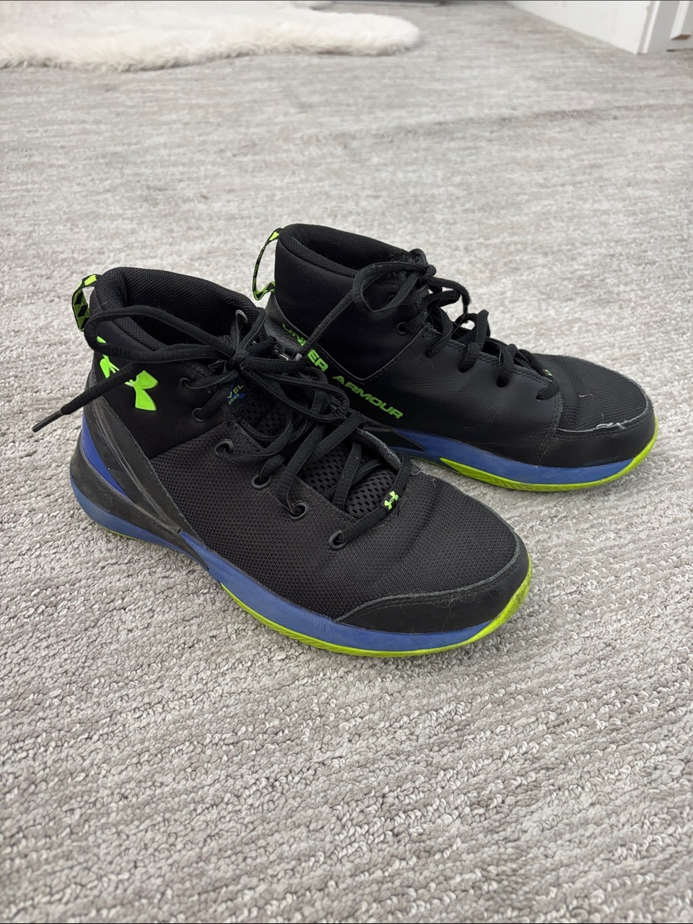 Under Armour Black with Blue and Neon Green Boys Sneakers